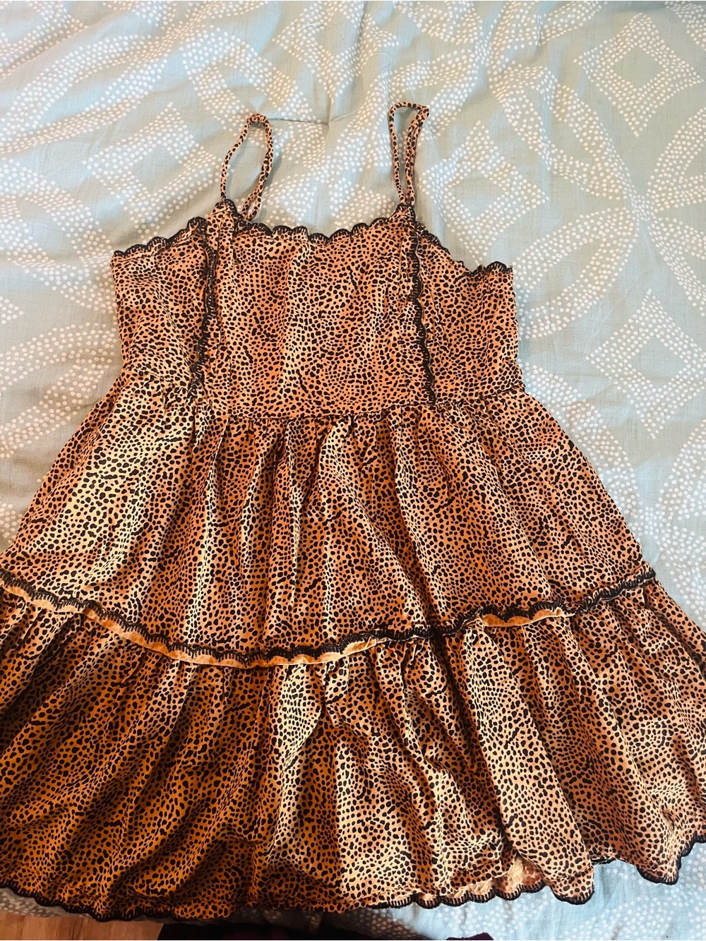 Urban Outfitters Orange and Black Leopard-Print Tiered Smocked Sundress